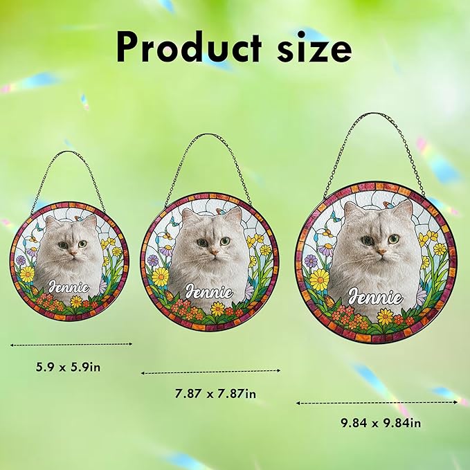 Custom Cat Portrait Art Suncatcher Stained Glass Remembrance Gift Pet Indoor Decor Window Hanging Dog Cat Bereavement Keepsake Loss of Pet