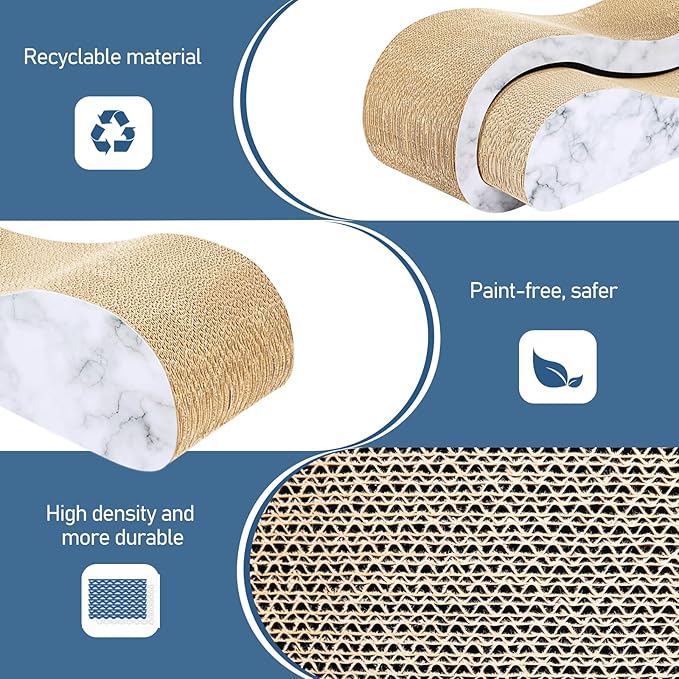 Simple Delxue 2 in 1 Cat Scratcher Cardboard Lounge Bed, Cat Scratching Post, Durable Board Pads Prevents Furniture Damage,Large,Marble White