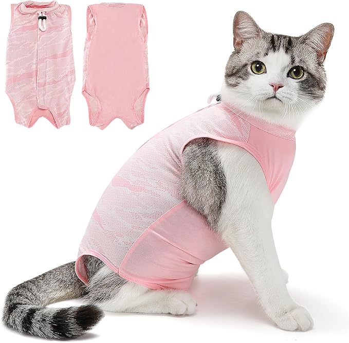 SlowTon Cat Recovery Suit - Cat Onesie for Cats After Surgery Female Male, Kitten Clothes Surgical Spay Suit Abdominal Wounds, E-Collar Alternative Cats Bodysuit Anti-Licking (Light Pink, S)