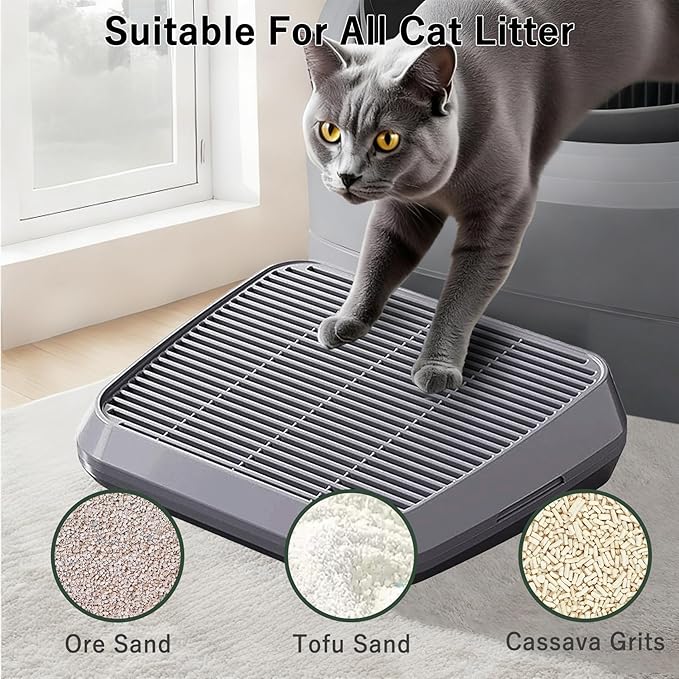 Litter Box Step Washable Cat Litter Catcher Double Layer with Filter Function, Elevated Waterproof Kitty Litter Box Ramp Mat, Easy to Clean, Sturdy Indoor Pedal Stool Ideal for Kitten & Elderly Cats