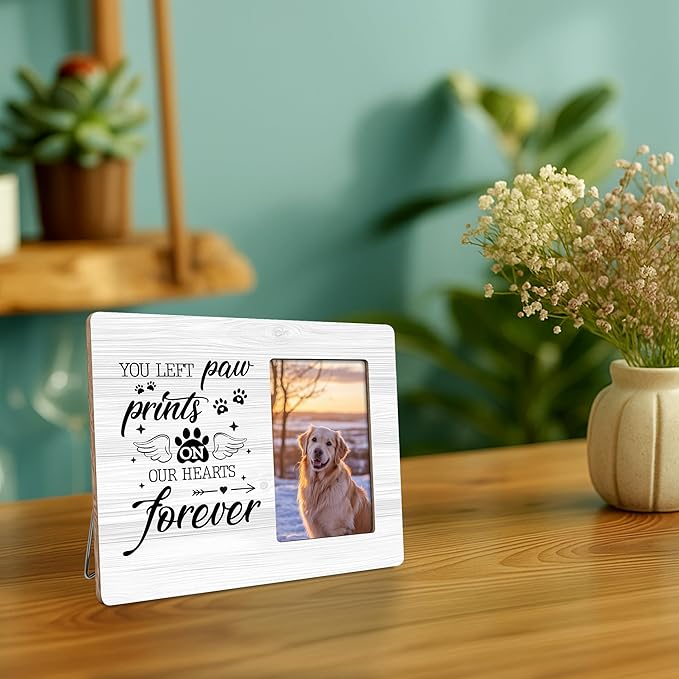 Dog Memorial Gifts for Loss of Dog Frame, Pet Loss Sympathy Gift Picture Frame, You Left Paw Prints on Our Hearts Frames Fits 4x6 Photo