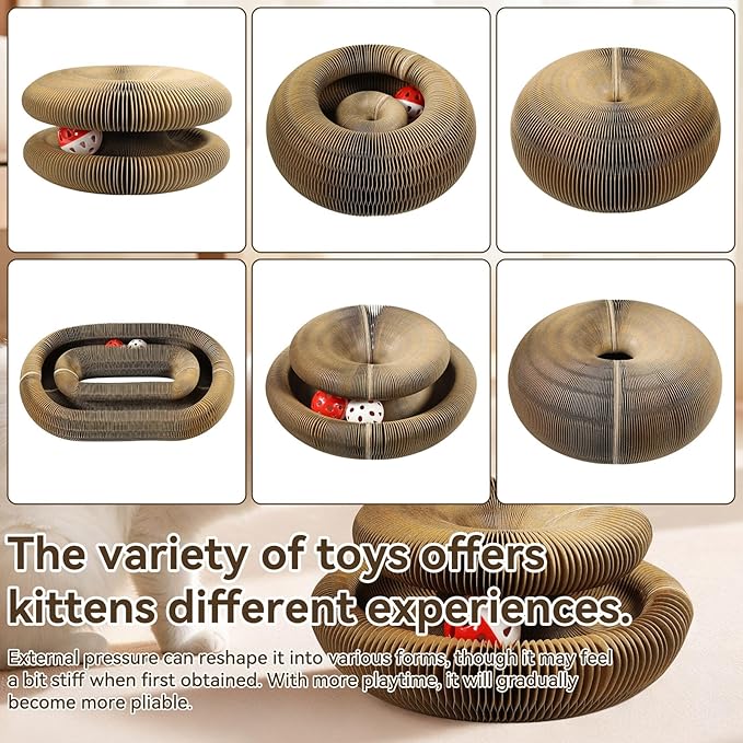 2PCS Cat Toys Magic Organ Cat Scratcher,Foldable Reversible Accordion Kitty Toy with Ball Bell for Indoor Outdoor Cat Toy Exercise Anxiety Relief