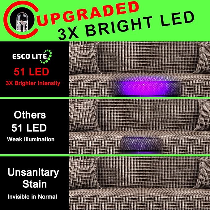 ESCO LITE UV Flashlight Black Light, 51 LED 395 nM Ultraviolet Blacklight Detector for Dog Urine, Pet Stains and Bed Bug