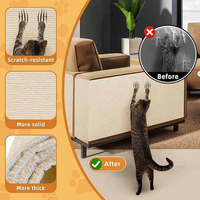 4pack Cat Scratch Couch Furniture and Wall Protector | Adhesive Cat Scratch Pad for Covering Cat Tower, DIY Climbing Cat Scratcher Couch Protector from Cat Claws Scratching (Off-White)