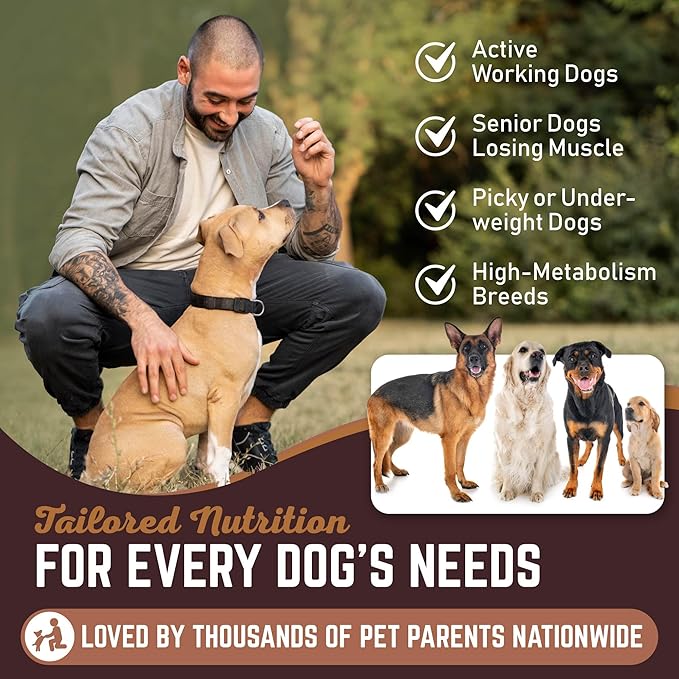 All American Canine Dog Weight Gainer – High Calorie Dog Food Supplement & Protein Powder for Rapid Weight Gain, Mass, and Recovery – Appetite Stimulant – 60 Servings