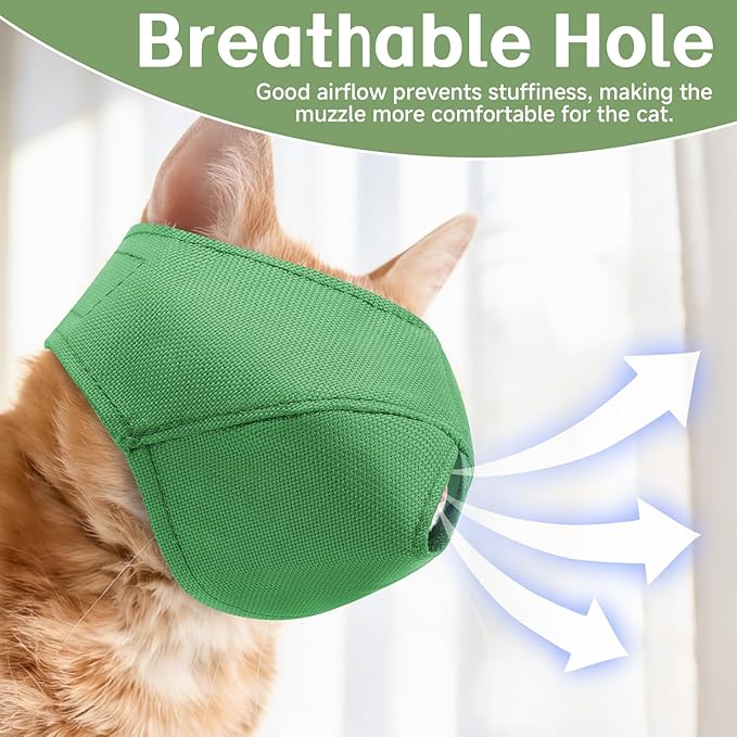 BARKLESS Cat Calming Muzzle for Grooming & Nail Trimming, Oxford Muzzle with Shading Design to Help Calm The Cat Down, Soft Head Cover to Prevent Biting & Scratching (Green, L)