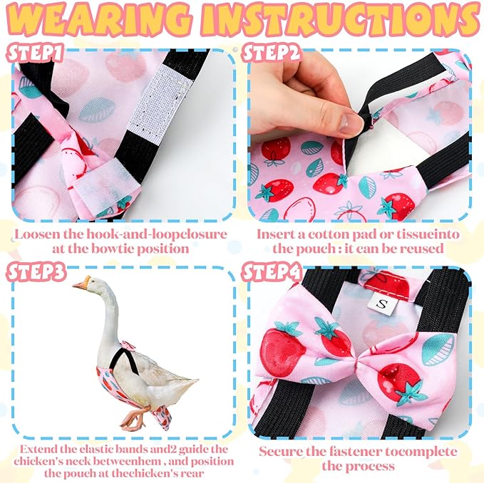 DoubleFill 6 Pcs Chicken Diapers for Indoor Chickens Reusable Washable Duck Diapers with Bowtie Adjustable Ducklings Pet Poultry Potty Training Clothes for Rooster Chicken Geese(Classic,L)