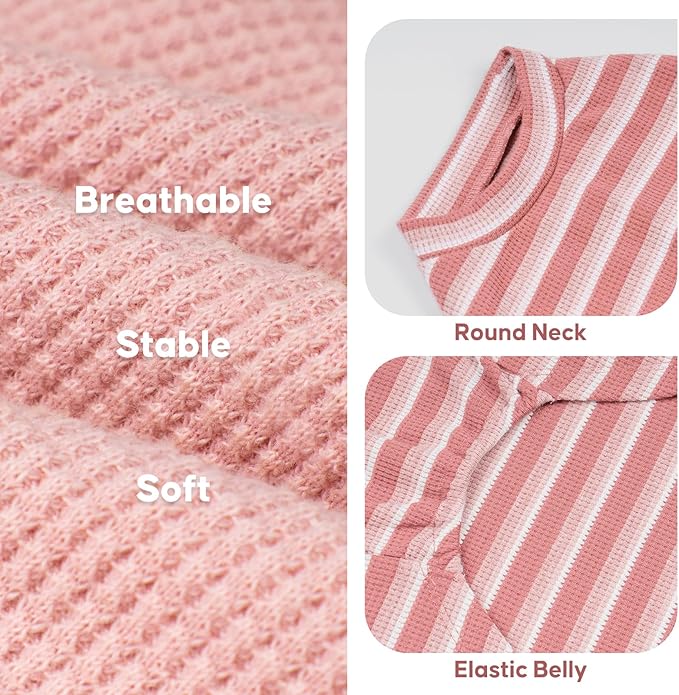 KYEESE 2Pack Waffle Dog Shirts Stretchy T-Shirts Lightweight Tank Top Sleeveless Striped Vest Breathable Pet Tee, XX-Large, Pink+Striped