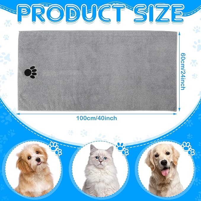 Chumia 4 Pack Dog Towels for Drying Pet Grooming Absorbent Dogs Soft Microfiber Quick Drying Winter Large Medium Small Puppy Bath Towels for Kitten Cats Pets(40 x 24 Inch,Gray)