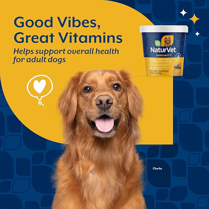 NaturVet VitaPet Adult Daily Vitamins Plus Breath Aid for Adult Dogs, 60 ct Soft Chews, Made in The USA with Globally Source Ingredients