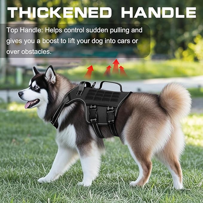 Dog Harness for Large Dogs Heavy Duty, No Pull Tactical Dog Harness with Molle System, Easy On and Off Service Dog Vest, Breathable Padded, Adjustable Reflective Pet Vest for Walking Hiking Training