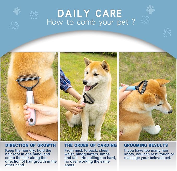 Deshedding Dog Brush - Undercoat Rake for Cats & Dogs - Double Sided Brush for Shedding and Dematting Comb Grooming Tool kit - Nail Clipper & Nail File