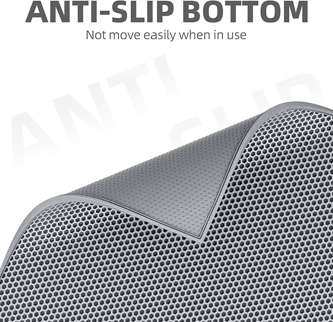ESTHELLO Cat Litter Mat, Cat Litter Trapping Mat, Honeycomb Double Layer Design, Easy to Clean,Washable (24’’ x 15’’ Gray