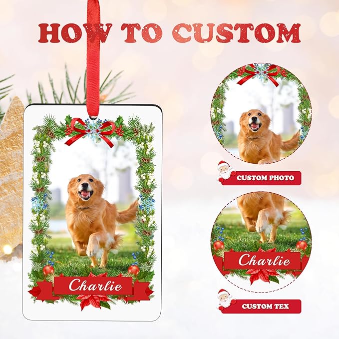 Personalized Christmas Ornament 2026 - Custom Dog Photo & Name, 1st Xmas Gift for Pet Lovers - Customized Dog Ornaments for Christmas Tree, Pet Memorial Gifts