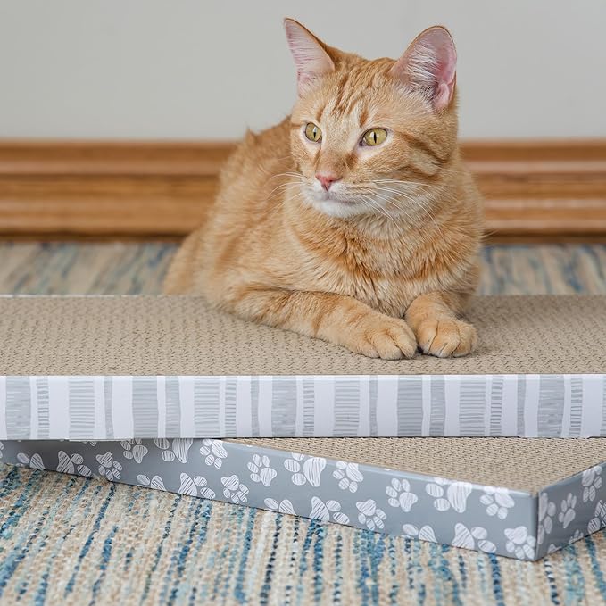 Kitty City Cat Scratcher– 2-Pack Durable Corrugated Cardboard Scratch Pads with Catnip – Double-Sided for Longer Use, Cat Claw Maintenance & Furniture Protection - Size: 10" x 18" - Grey & White