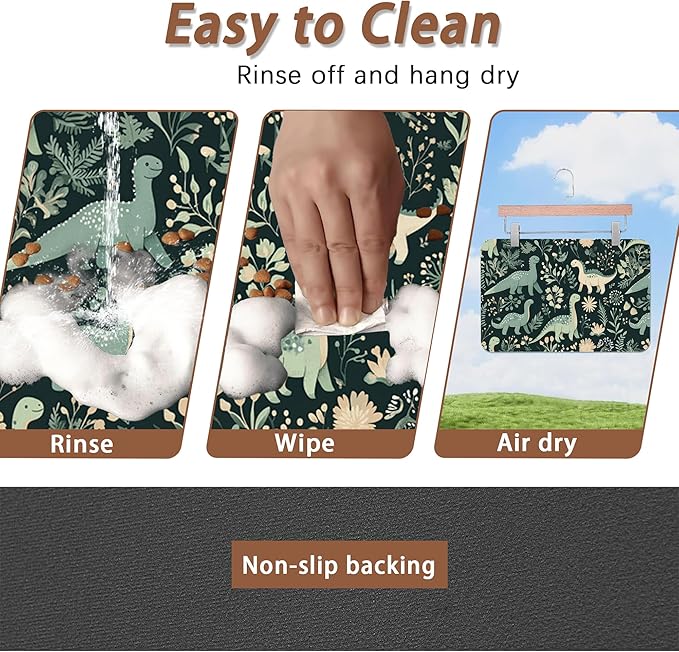 Cute Dinosaur Dog Cat Food Mat,Forest Absorbent Pet Feeding Mat with Rubber Backing,Non-Slip Water Bowl Placemat,Indoor Pet Accessories Supplies 16"x24"