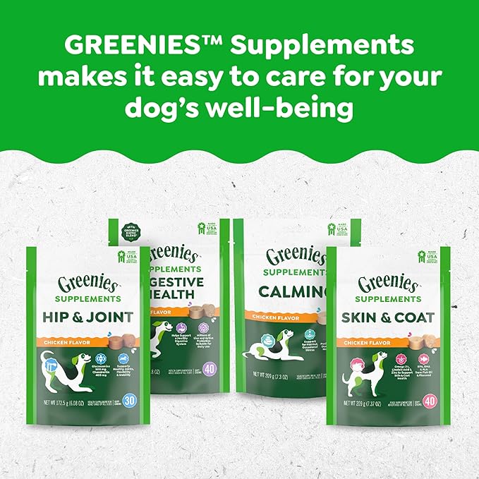 Greenies Dog Supplements 8-in-1 Multi-Benefit Dog Vitamins and Supplements Chicken Flavor, 15.5 oz. Container, 80 Count