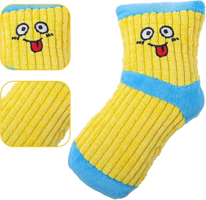 2 PCS Dog Toy Funny Dog Chew Toys Cute Expression Bite Toy Fun Sock Shape Stuffed Toys for Dogs Dental Health Small Medium Dogs