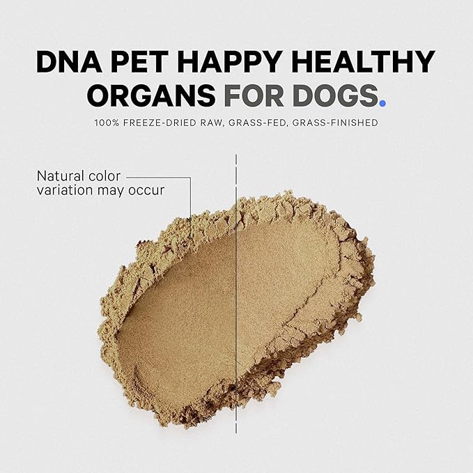 DNA PET Happy Healthy Organs & Glands Supplement for Dogs, Freeze-Dried Raw Grass-Fed Beef Liver Heart Kidney Spleen Pancreas Bone Marrow, Bovine Thymus Multi Organ Powder, Canine Vitamins, 3 oz