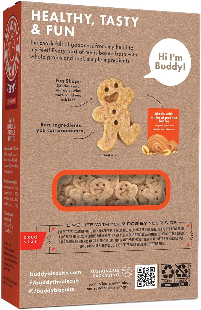 Buddy Biscuits 8 oz Box of Teeny Crunchy Dog Treats Made with Natural Peanut Butter,(Pack of 2)