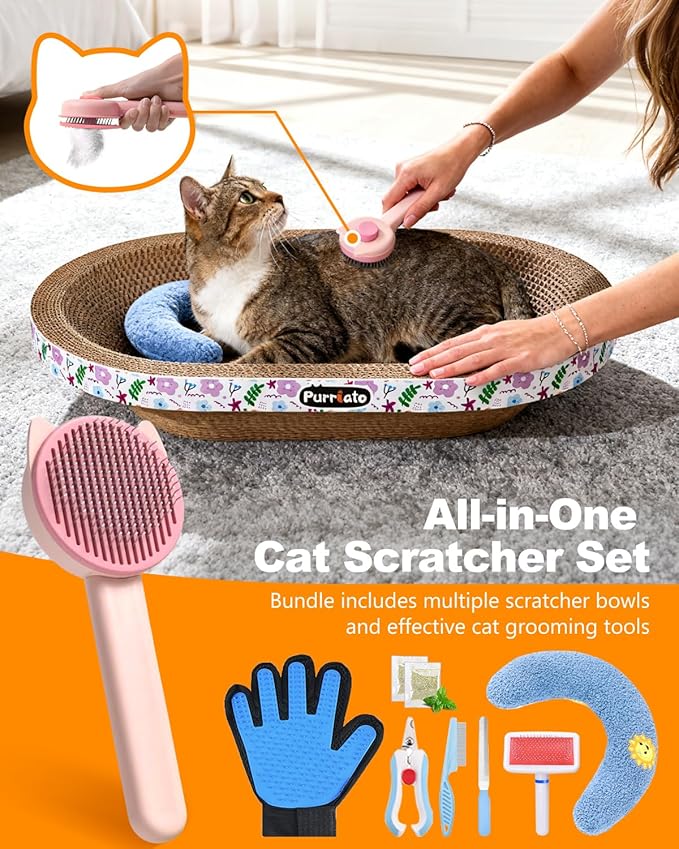 4PCS Cat Scratcher Bowl Set, Durable Cardboard Cat Scratcher Bed, Beginner-Friendly for Cats, No Shedding, Oval Lounger Design, Eco-Friendly & Long-Lasting