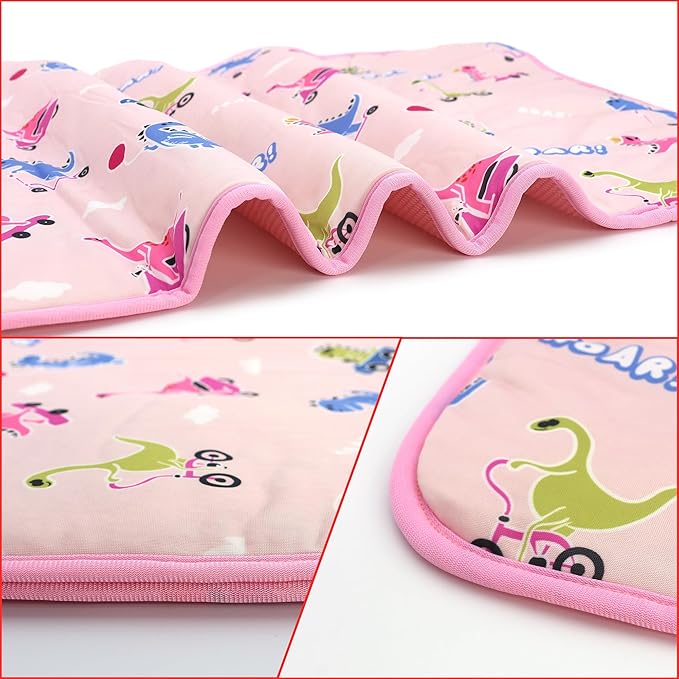 NACOCO Summer Pet Cooling Mat - Cat Dog Cushion Pad Sleeping Cool Dinosaurs Comfortable Soft for Pets Kids and Adults (Pink Dinosaur, L)