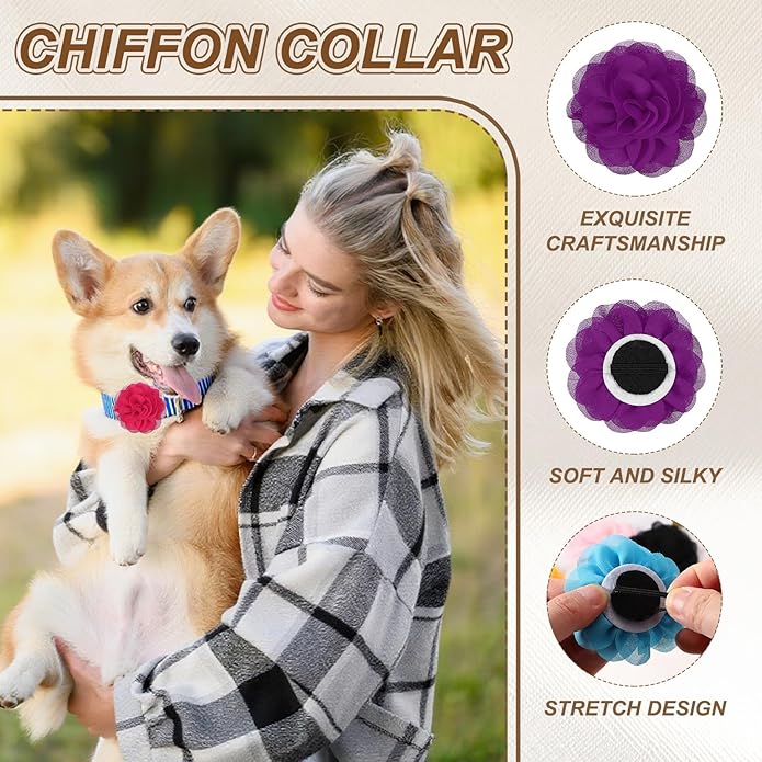 Dog Collar Flowers, Pet Flower Charms Soft Chiffon Cat Collar Bow Tie Floral Grooming Supplies, Intended for Dog