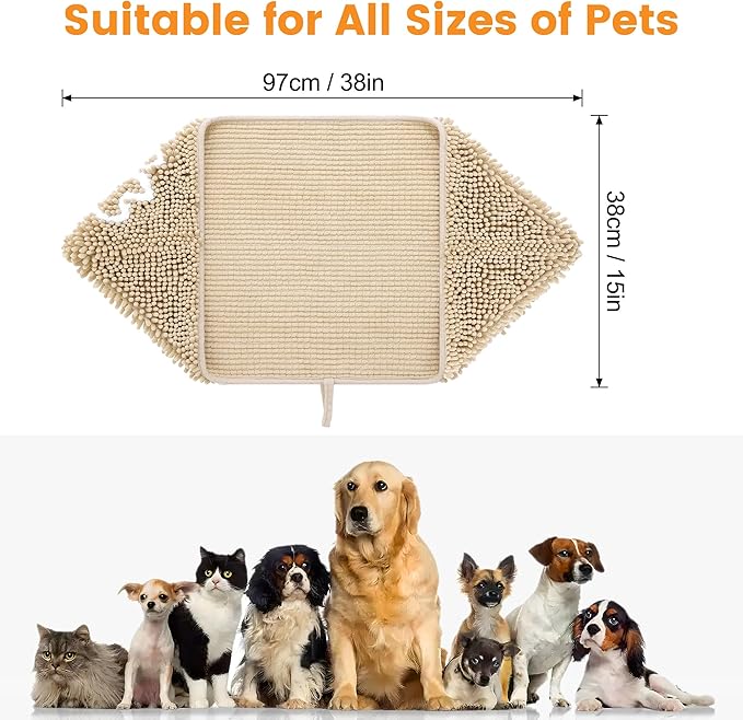 Smiry Chenille Dog Drying Towel, Extra Absorbent Bath Towel for Mud Dogs, Ultra Soft Quick Dry Pet Wash Mitt for Bathing, Grooming and Post-Walk Cleaning (31x13 Inches, Beige)