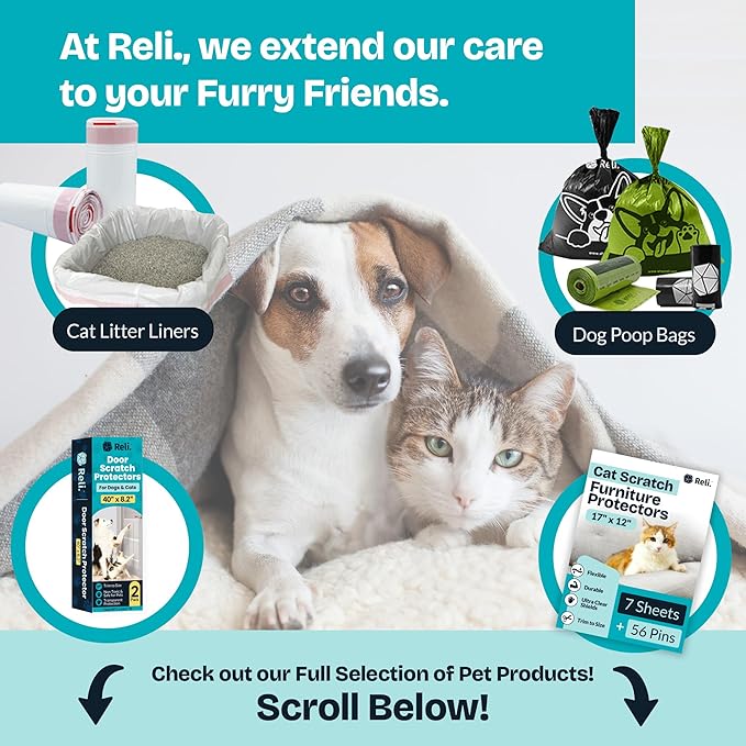 Reli. Cat Scratch Furniture Protector XL (12 Pack w/Pins) Anti Cat Scratch Couch Protector from Claws | Self Adhesive, Clear Plastic Furniture Shield for Couch Corner, Sofa