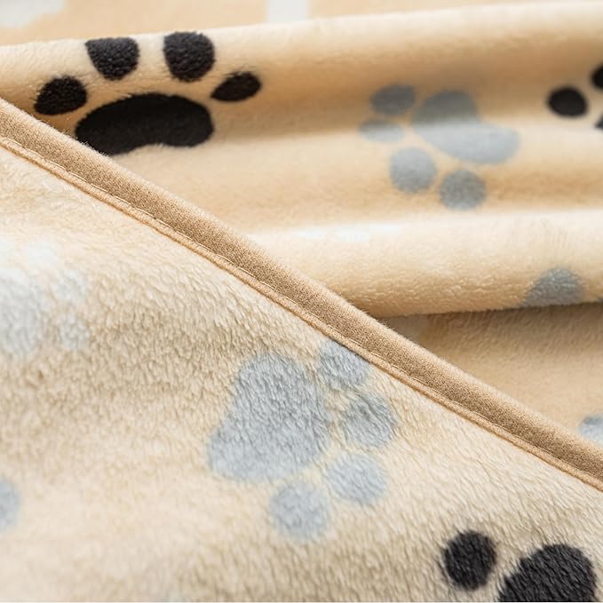 Dog Blanket Paw Bone Pattern 1 Pack 2 Super Soft Warm Flannel Sofa Cover Car Bed Protector, Urine Proof Washable Outdoor Pet Blanket for Puppy Large Dogs & Cats,40"*30" Beige