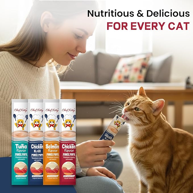 Purée Pops, Cat Treats, Grain-Free, Lickable, Squeezable Creamy Cat Treat/Topper with Vitamin E & Taurine, 0.5 Ounces Each Tube, 10 Tubes, Chicken and Seafood Mix Variety