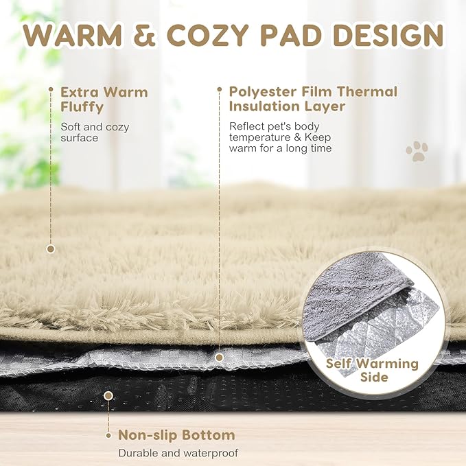 Drydiet 4 Pack Self Warming Cat Pad Self Heating Cat Mat Thick Faux Fur Plush Pet Bed Thermal Washable Dog Mat Anti Slip Bottom for Outdoor Indoor Pets(Camel,16" X 20")