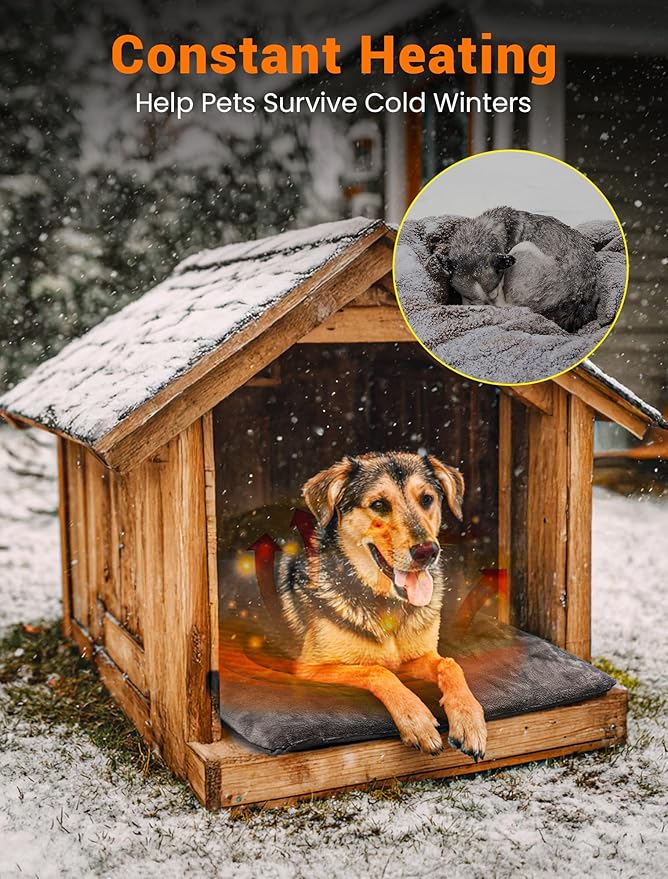 PETNF Outdoor Pet Heating Pad for Cats & Dogs, 100.4-107.6°F Auto Temp Control, Waterproof Fireproof, for Cat House/Dog Kennel/Carport, Fits Domestic & Stray Pets (Gray 15.7"X19.7")