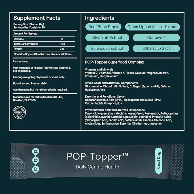 POP-Topper Dog Food Meal Toppers – Multivitamin Powder for Dogs Under 35 lbs - Delicious Bone Broth Base with 6 Human-Grade Superfoods - Supports Joints, Gut, Skin & Coat - Pack of 7, Trial Size