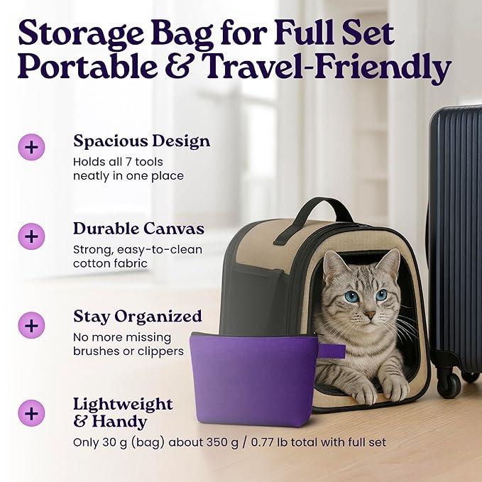 Cat Grooming Kit Universal Pet Care Supplies 6 in 1, Include: Cat Nail Clipper, Brush for Shedding, Wand Toy, Interactive Ball Toy, Bath Brush, Ear Cleaner Finger Wipes (30ct.)