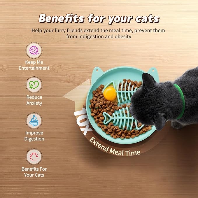 Slow Feeder Cat Bowl, 2 PCS Silicone Bowl, Cat Slow Feeder, Ideal for Dry and Wet Food, Easy to Clean, Interactive Puzzle Toy for Pets Food Training, Keeps Cats Busy, 6.69" W*0.65" H