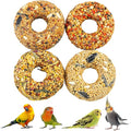Fhiny 4 PCS Parakeet Treats, Donut Shaped Natural Grain Cockatiel Food with Fruits Vegetables Flowers and Herbs Bird Chew Toys for Parrot Conure Lovebird Training Rewards and Beak Grinding