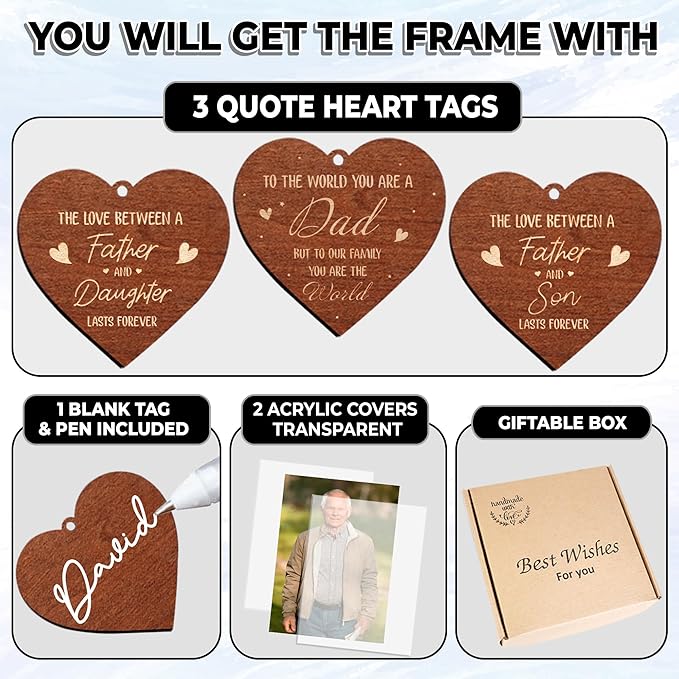 Rotating Picture Frame Father's Day Gift, Frame Fits 4x6 Photo for Dad, To the World You Are a Dad Wooden Keepsake Idea Father Stepdad Birthday Gift from Daughter Son Tabletop Decor HR-DAD-WAL