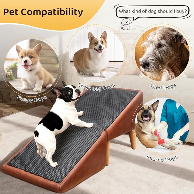 Dog Stairs for Small Dogs and Cats 16" H - with Encrypted Dot-Grip Non-Slip Surface, 2-in-1 Pet Ramp & Steps for Bed/Couch, Foldable Split Ottoman with Solid Wood Frame, Sturdy & Portable for Puppies