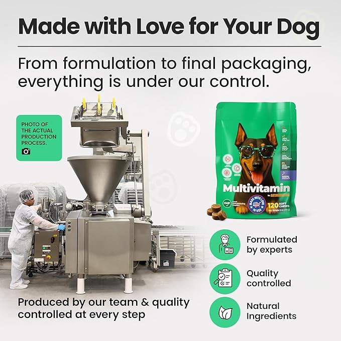 Dog Multivitamin Chewable Dog Vitamins and Supplements with Glucosamine, Probiotics & Omega – 120 Dog Vitamins Multivitamin for Skin, Coat, Joint & Immune Health