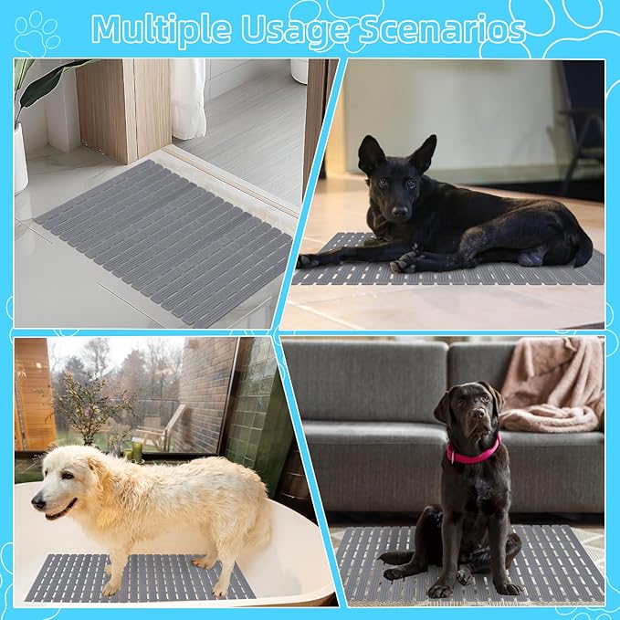 Non Slip Dog Bath Mat for Tub, Quick Drain Pet Bathtub Mat, 35.4 x 15.7 Inch Trimmable Non Slip Shower Pad with Drain Holes and 216 Suction Cups for Pet Bathing, Dog Shower Attachment (Grey L)