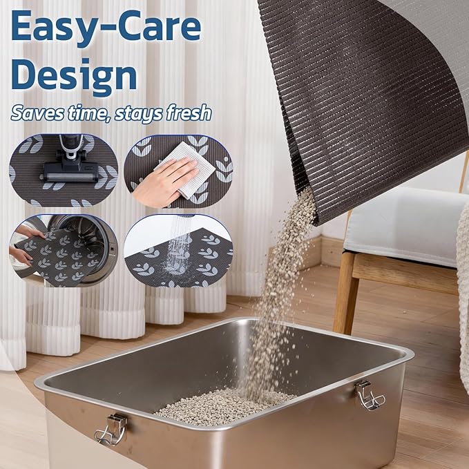 Extra Large Cat Litter Mat, 40x25 Inch Trimable & Soft Foam Pad, Leak-Proof & Non-Slip Bottom, Machine Washable for Easy Clean, Scatter Control Litter Trapper (Chocolate Leaf)