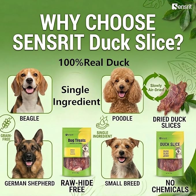 100% Dried Duck Slices Dog Treats - 120g Single Ingredient Jerky, High Protein (68%) Real Duck Meat Snacks, Hypoallergenic Training Rewards for Sensitive Stomachs, All Breeds