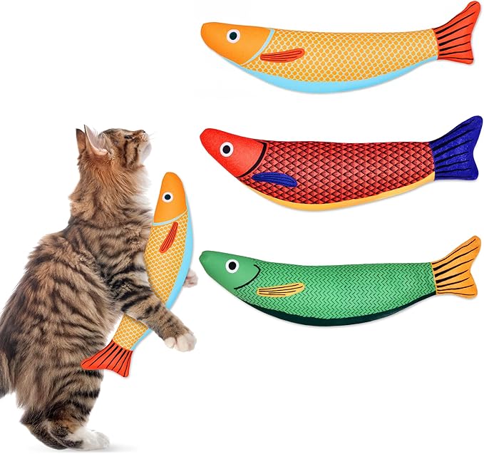 Cat Toys, Catnip Toys for Cats, Soft and Durable with Rattle Sound, Interactive Kitten Toys for Indoor Cats, Cat Chew Toy for All Breeds (3 Pack, Saury)