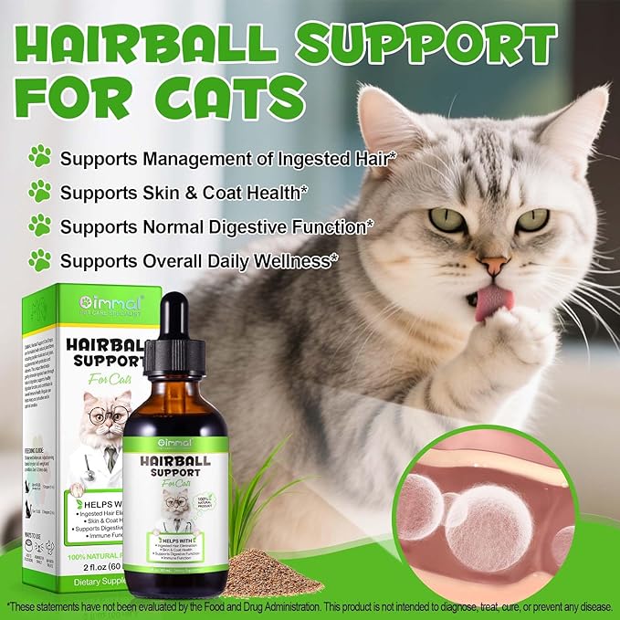 Cat Hairball Remedy Drops, Hairball Treatment for Cats & Kittens with Natural Ingredients, Helps Eliminate and Prevent Hairballs, Cat Grass Flavor, Supports Digestion & Skin Health for All Breeds