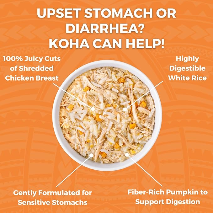 KOHA Pet Limited Ingredient Bland Diet for Cats, Chicken and White Rice Recipe Sensitive Stomach Wet Cat Food, Gentle Formula Easy to Digest Bland Diet Cat Food, 6 oz Pack of 12