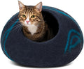 MEOWFIA Cat Cave – Premium Felt Cat Bed for Indoor Cats, Handmade Merino Wool (Black Aqua, Large)