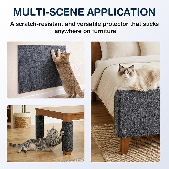2 Pack Cat Scratcher Mat Roll for Furniture & Couch Protection | Total 157.5" x 15.8" Trimmable Self-Adhesive Carpet Cat Scratch Pad Replacement (Dark Grey)