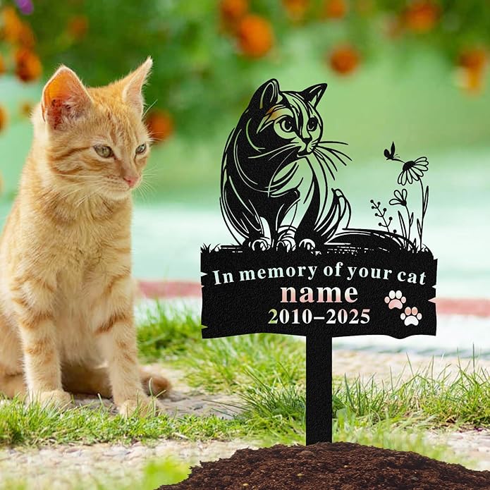Personalized Memorial Marker for Departed Feline Friends, Handcrafted Cat Grave Stone