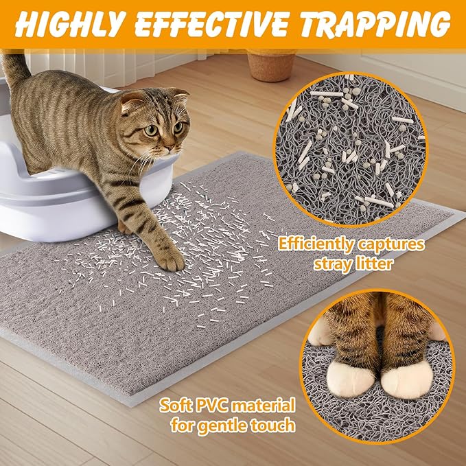 ondware Cat Litter Mat, 47x31.5 in Litters Box Mat Waterproof Non-Slip Easy to Clean Washable Trapping Mat for Kitty(Gray)